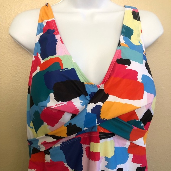 Yonique Retro Twist Front Tankini Tummy Control Swimsuit Two Piece Set 20W/XXL - Picture 8 of 15